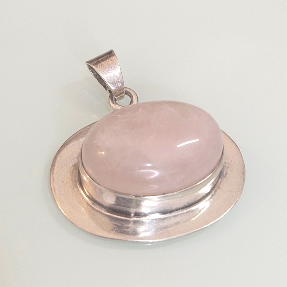 Rose Quartz Sterling Silver Mexico 925 Pendant 16 Grams - Picture 1 of 11